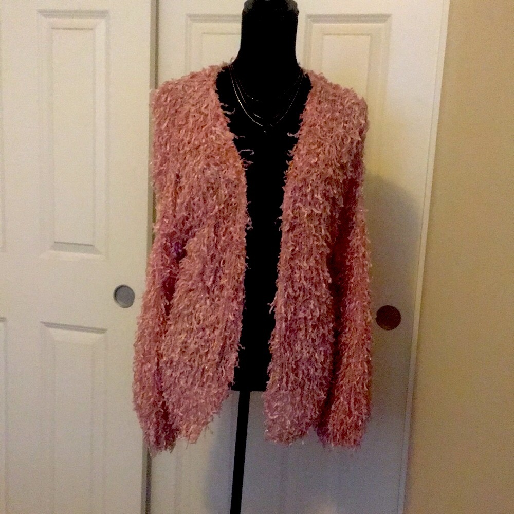 Just Added!  Semi Sparkly Pink Fuzzy      Cardigan